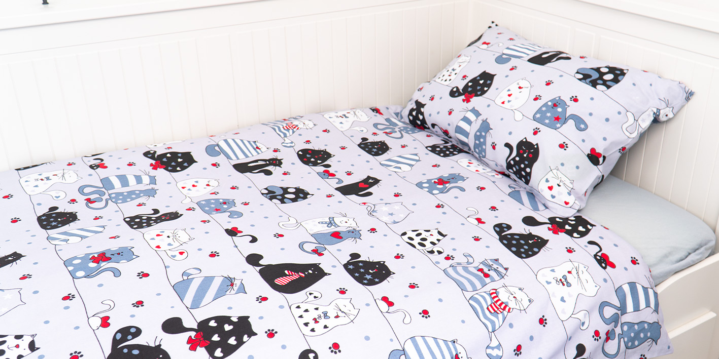 Pościel 100x160 cm 100% bawełna koty kotki szare